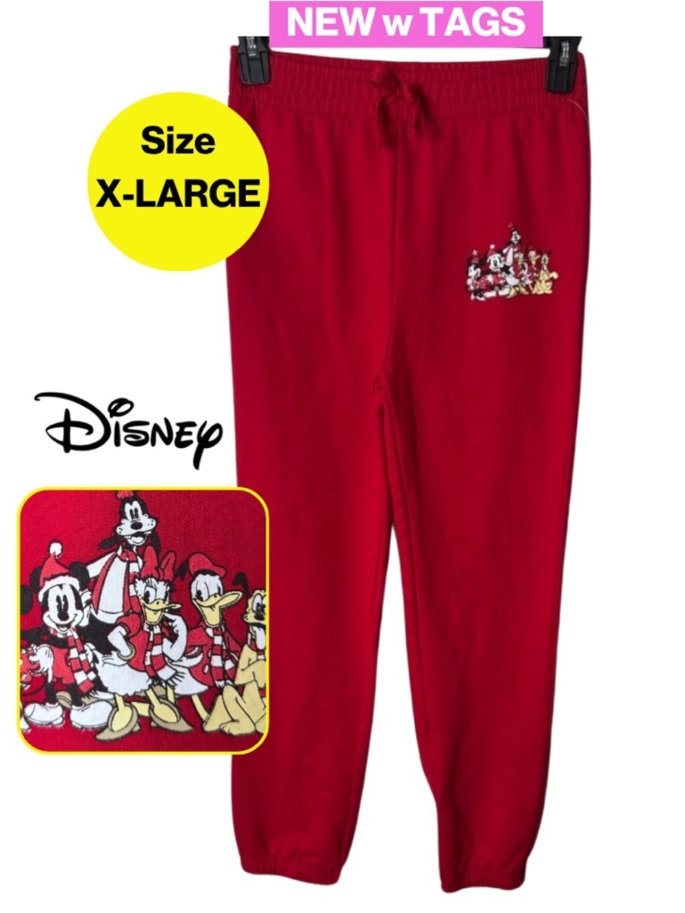 2/for $20 🪩 NEW DISNEY Red Jogger Sweatpants, Classic Characters (Teens X-Large)
